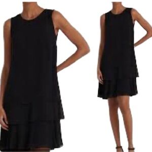 LAUREN RALPH LAUREN Women's Georgette Shift Dress black Ruffle Tier Sz 12